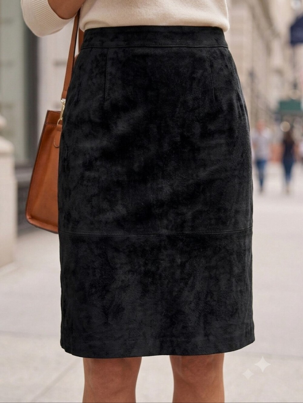 Vintage Black Suede Genuine Leather Pencil Skirt Back Slit 12 Cayenne Leather - Picture 4 of 10